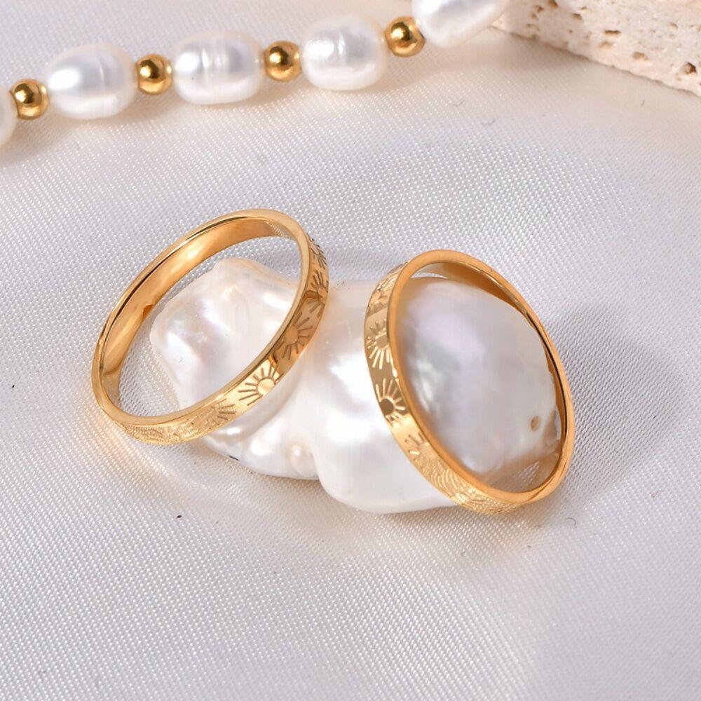 Gold Color Sunflower Thin Stainless Steel Women'S Rings Promise Finger Female Rings Wedding Party Jewelry Gifts 2024 New Trend