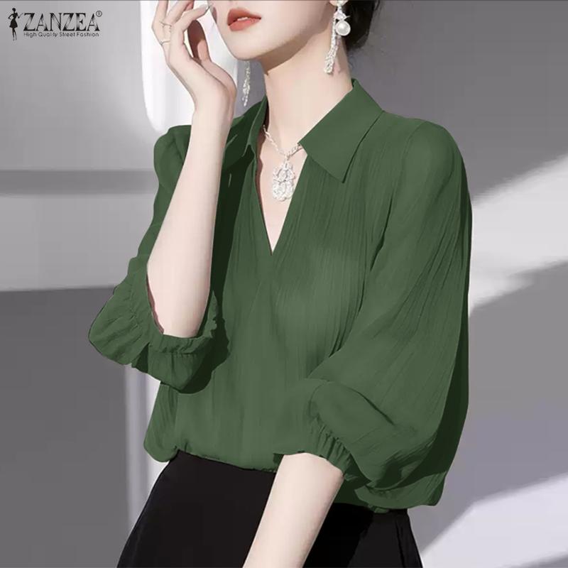 ZANZEA Women Casual V-Neck Loose Summer 3/4 Sleeve Blouse
