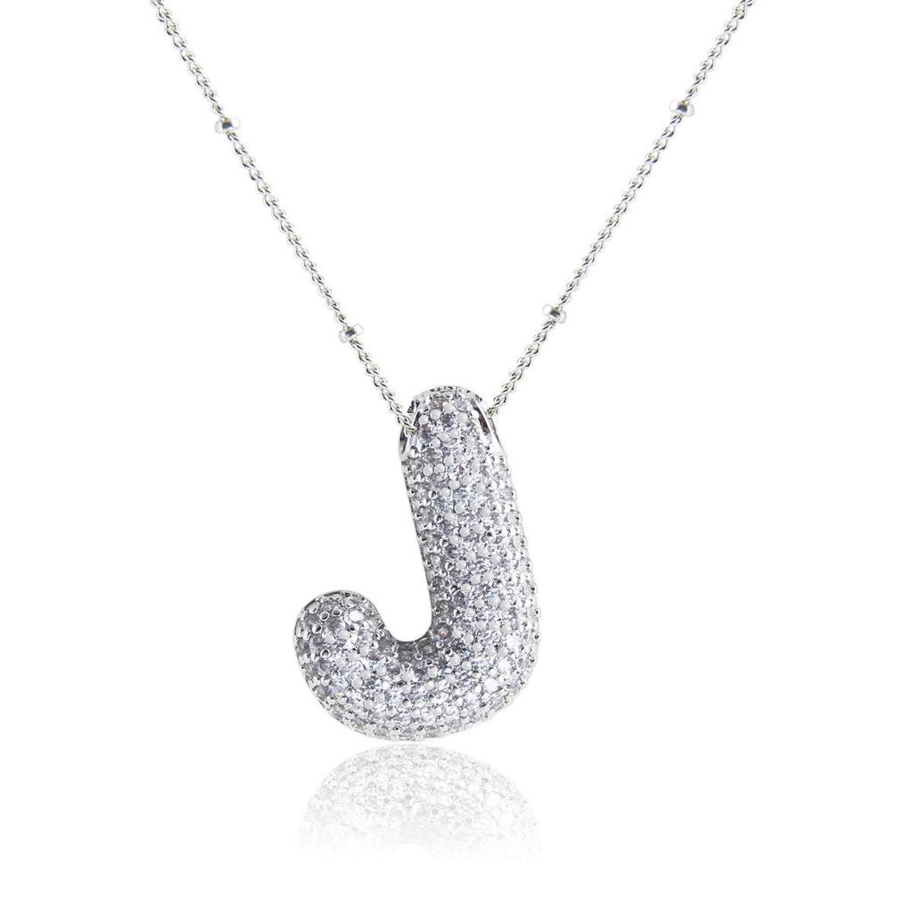 Silver 26-Letter Zircon Necklace: Personalized Chunky Balloon Chain, Versatile Hip-Hop Jewelry for Women