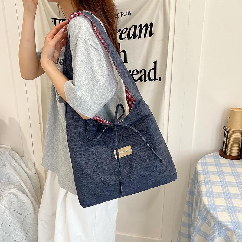 Plaid cloth bag large capacity double-sided back handbag new summer popular casual versatile shoulder armpit bag