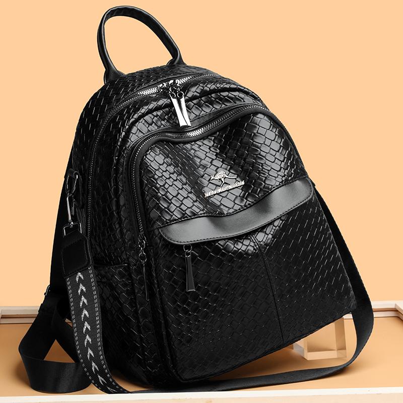 Woven PU Backpack Large Capacity Travel Backpack Women's Multi-functional Shoulder Bag
