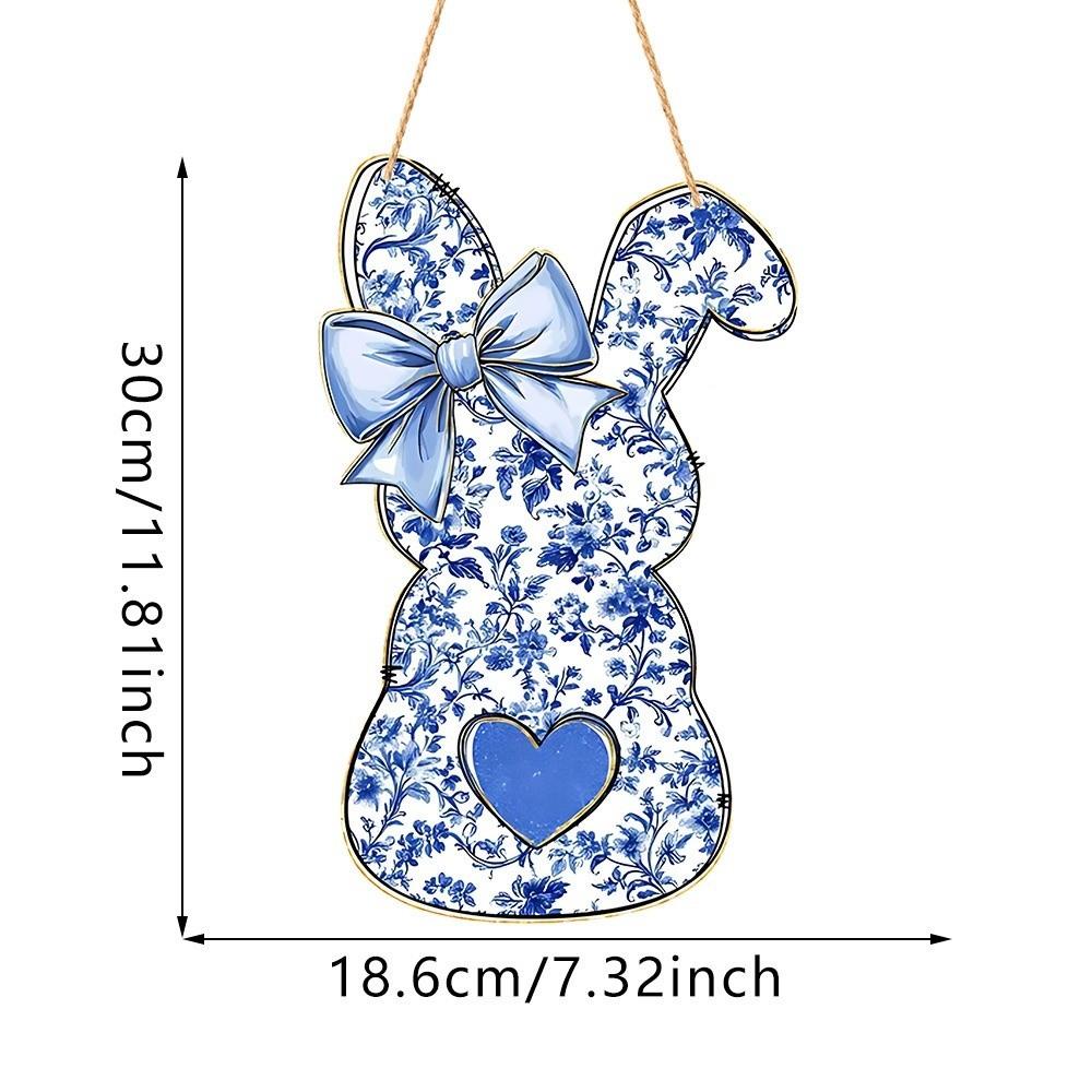 Colorful Design Easter Rabbit Decoration Blue White Porcelain Wooden Material Wooden Hanging Decoration Rabbit Shape