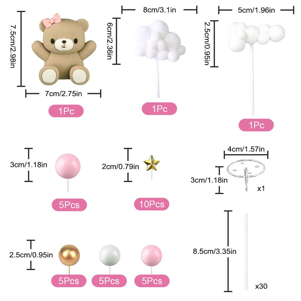33pcs Baby Shower Cake Topper Set - Blue Bear & Star Cloud Decorations for Birthday Party, Gender Reveal Cake Decor