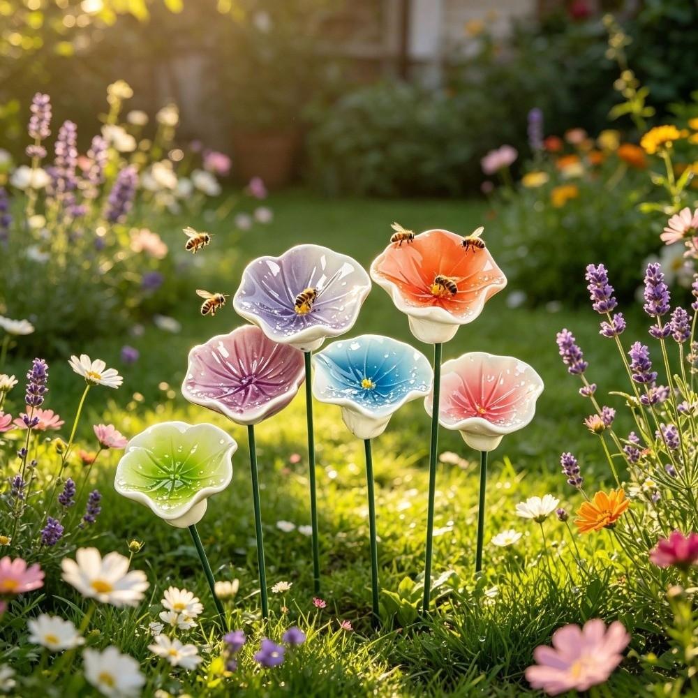 3pcs Garden Decoration Bee Watering Station Flower Shape Insect Drinking Cup Outdoor