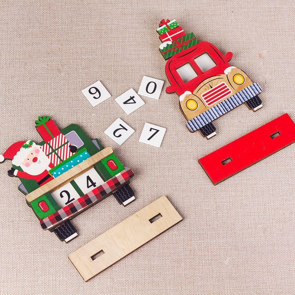 Wooden Christmas Advent Calendar Santa Claus Car Wooden Ornament Santa Calendar Ornaments Desktop