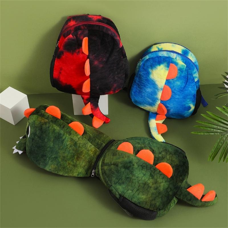 Children's Plush Backpack with Removable Hood Fun Dinosaur Theme Children's Toy School Bag for Preschool or Short Trip