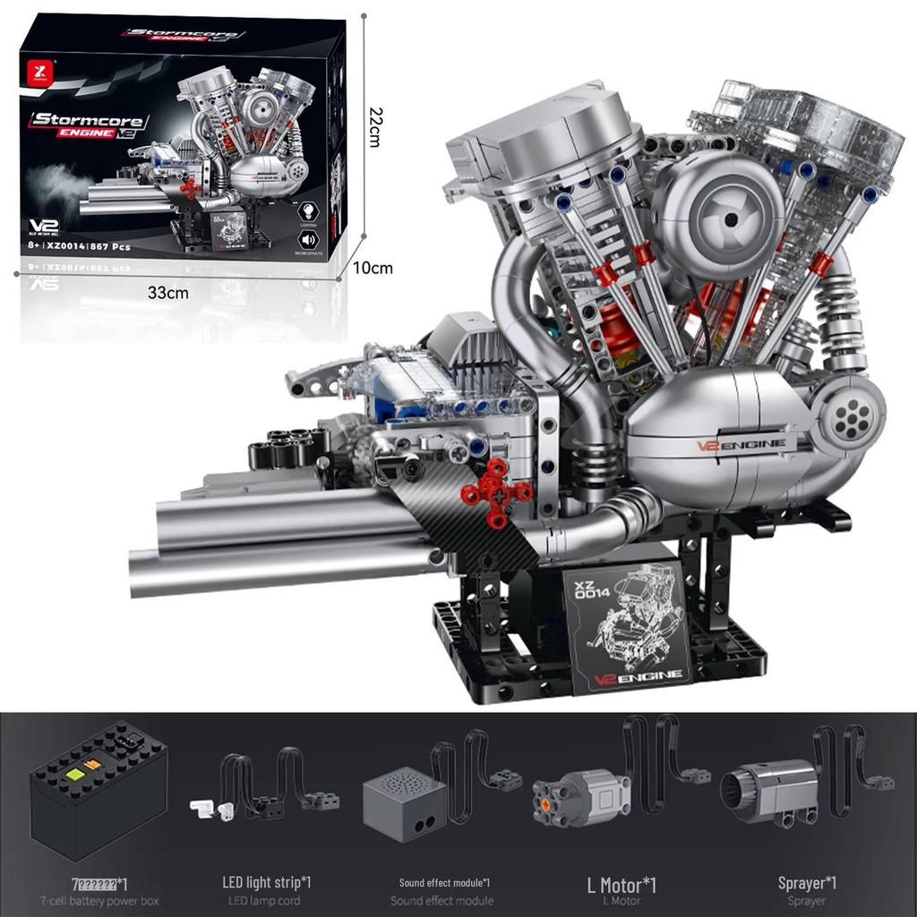 Harley Motorcycle Engine Building Blocks Toy with Light and Sound Effects - Compatible Bricks Display Item