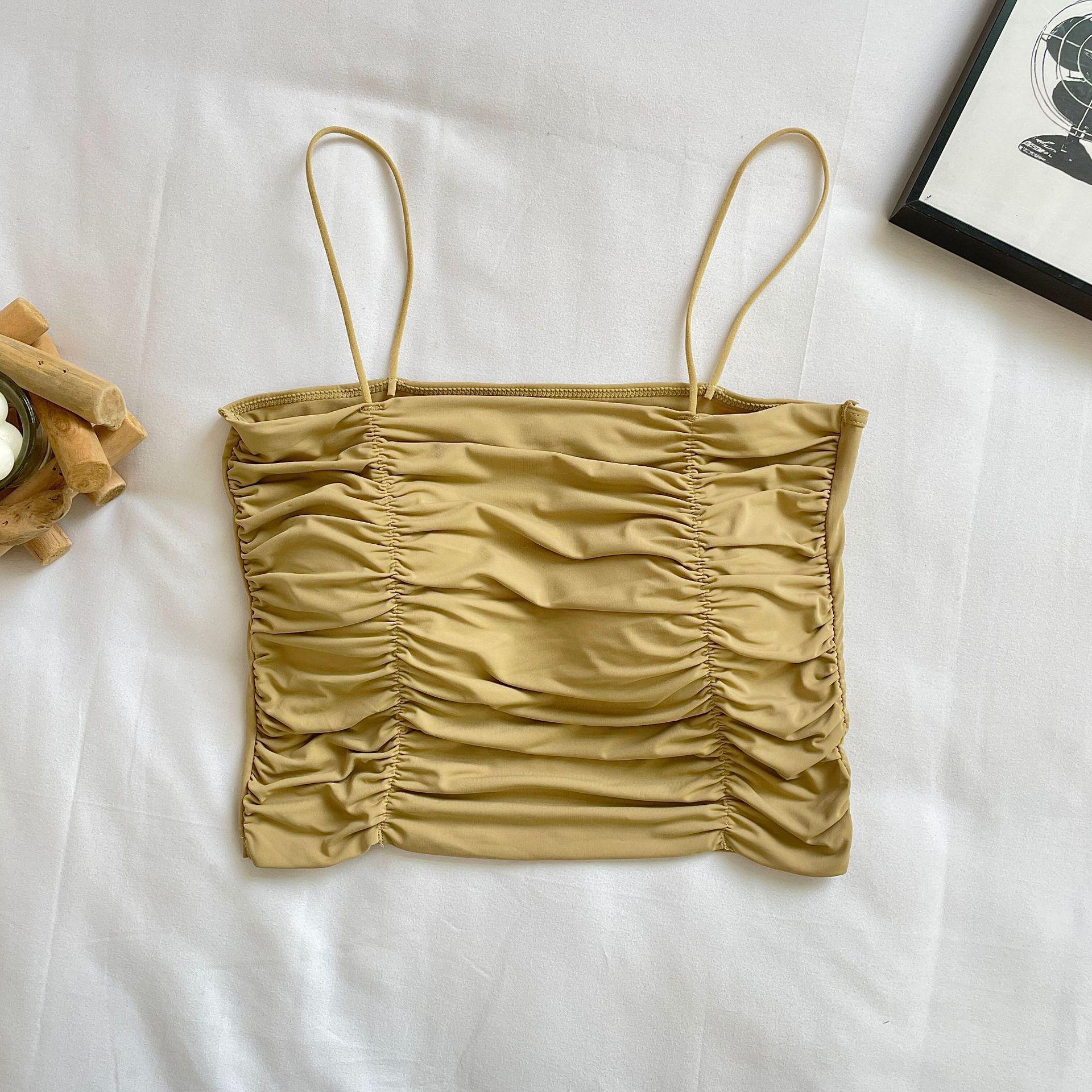 

Летняя майка на одно плечо из ледяного шелка с фиксированной чашкой, драпировкой и эффектом похудения - Дышащее универсальное нижнее белье One size fits 80-130 jin жёлтый/кремовый