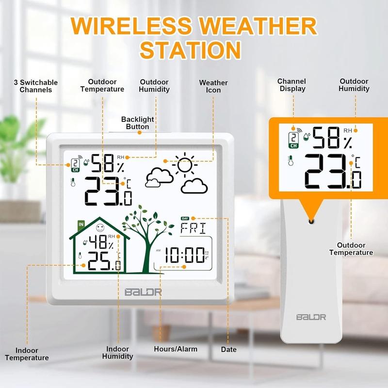 Baldr 4.9" Smart Digital Thermometer Hygrometer Weather Station Alarm Clock Comfort Tips Frosting Point Wireless Forecast Sensor