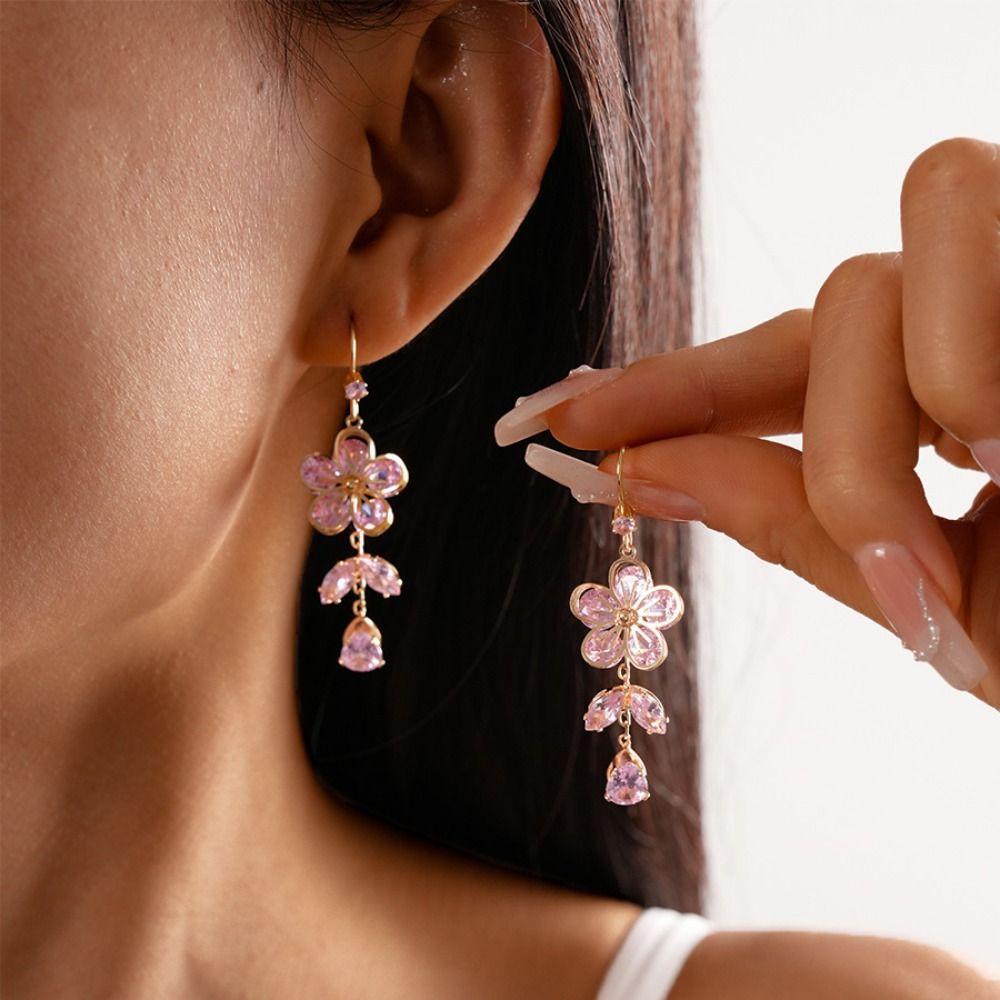 Sweet Zircon Necklaces Trendy Clavicle Chain New Flower Bow Necklaces Earrings  Wedding Engagement