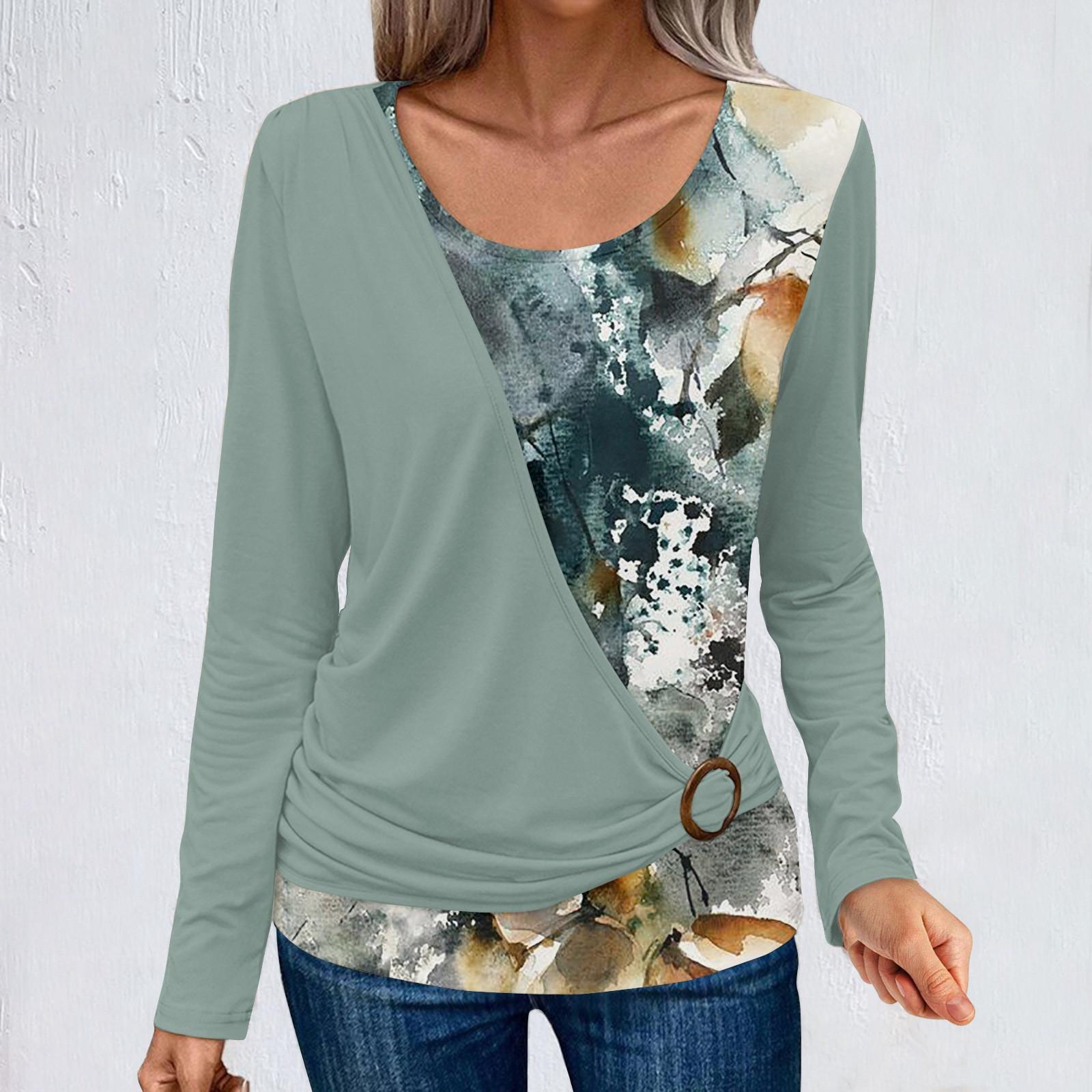 Women S Tops Christmas Ring Printed Tops Fake Two-Piece Stacked Printed Tops Regular Tops Women S Printed Tops XXXL