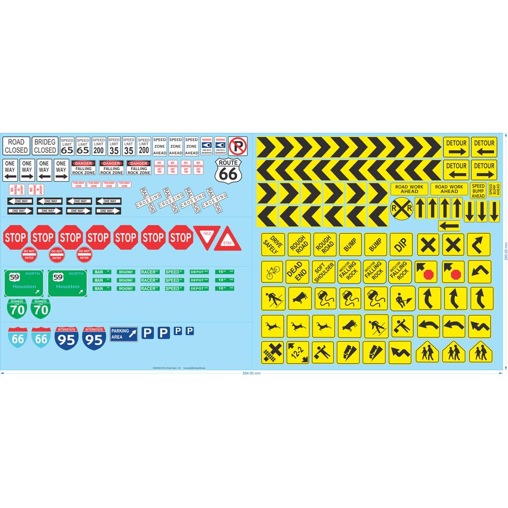 Road Signs - US - 1/14 1/16 1/18 1/24 1/43 1/48 1/50 1/64 1/160 - Water Decal - Waterslide, 1/14