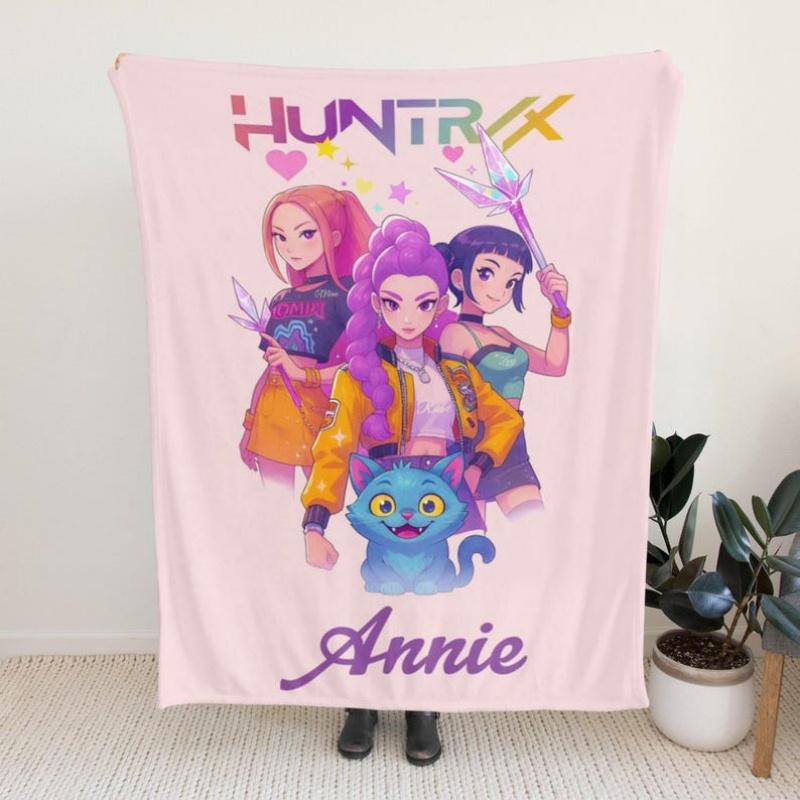 K-POP Custom Name Blanket D-Demon H-Hunters Personalized Gift for Girls Office Camping Nap Leisure Home Decor Birthday Present