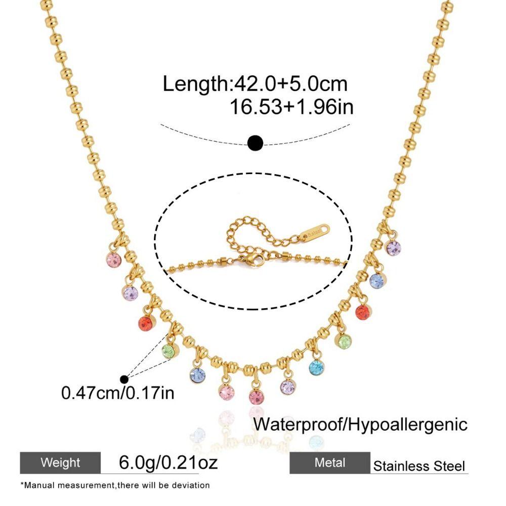 Colored Zircon Zircon Pendant Necklace Multilayer Stainless Steel Necklace  For Women