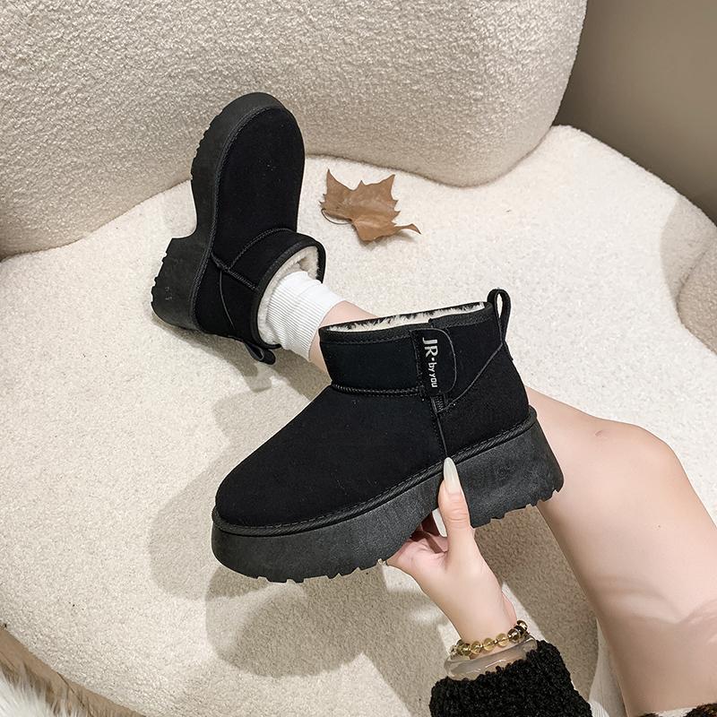 fashion 2024 New Classic Thickened Fluff Women's Snow Boots Leather Warm Ankle Boots Women Winter Ladies Shoes Chunky  Platform Shoes