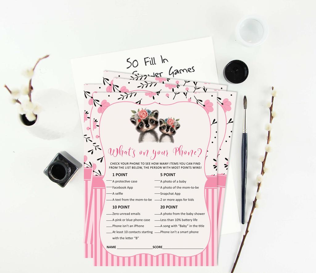 Inkdotpot Baby Shower Game Set Of 50 BabyA  AlphabetA  ABCA  Game Raccoon Jungle Animals Party