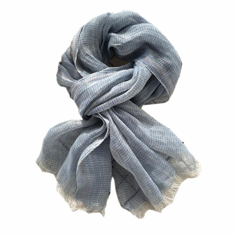 Pruhovaná lněná šála pro ženy na léto Literární sluneční clona Barva Tkaní Řemeslné zpracování Gázová šála