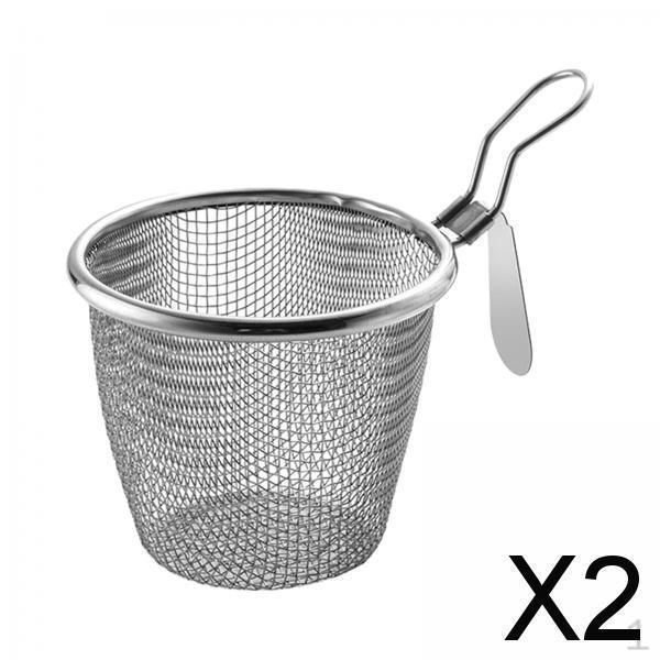 2x Stainless Steel Food Colander ,Fry Basket with Handle, Pot ,Mesh Strainer for