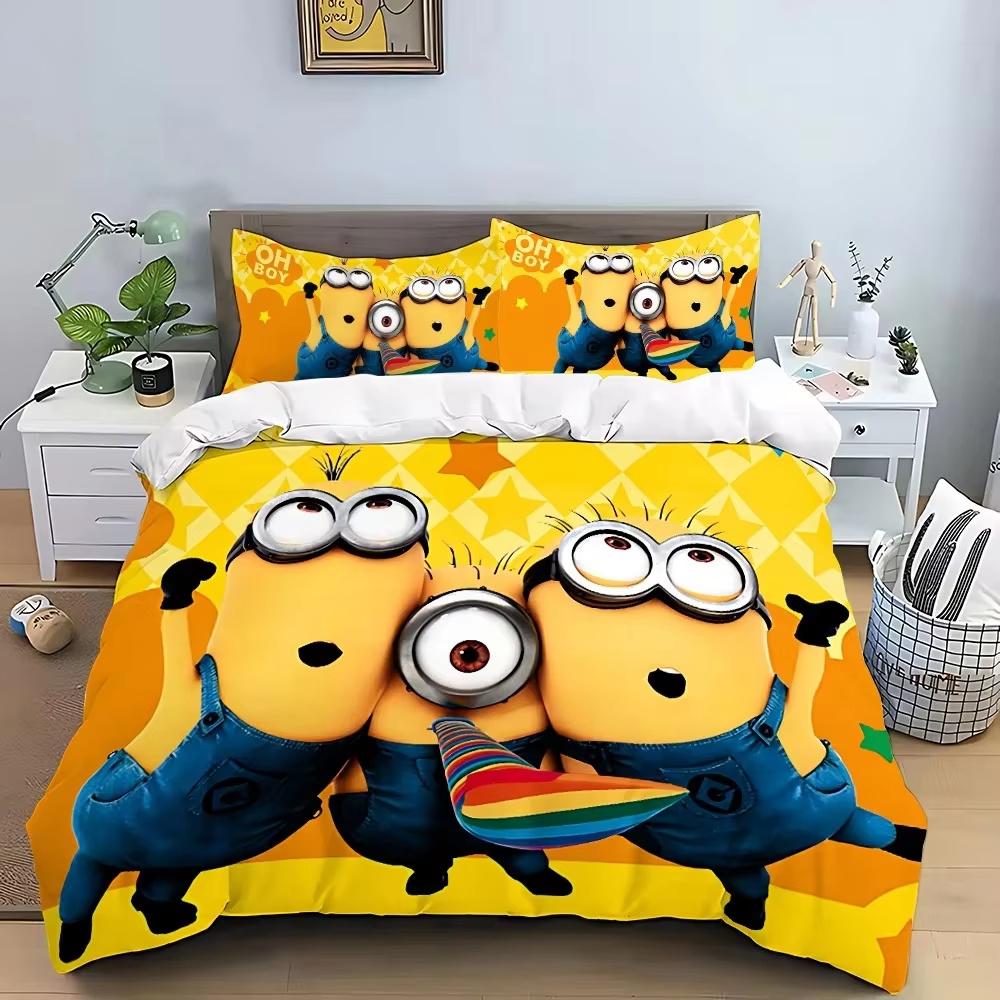 Home Anime M-Minions 3D Digital Print Bedding Set,Cartoon Duvet Cover and Pillowcases 75*50 for Adult and Children Luxury Gifts