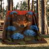 1pc Wolf Blue Flowers Throw Blanket Polyester Fiber, Lightweight Flannel, Soft & Warm, All Season Use for Outdoor, Camping Digital Print