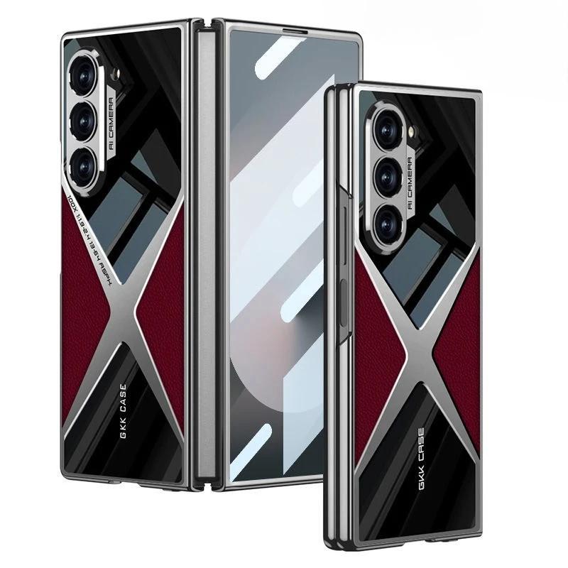 For Samsung Galaxy Z Fold 7 Case Luxury Business Leather Grain Plating360° Full Coverage Cover For Galaxy Fold7 Shockproof Funda