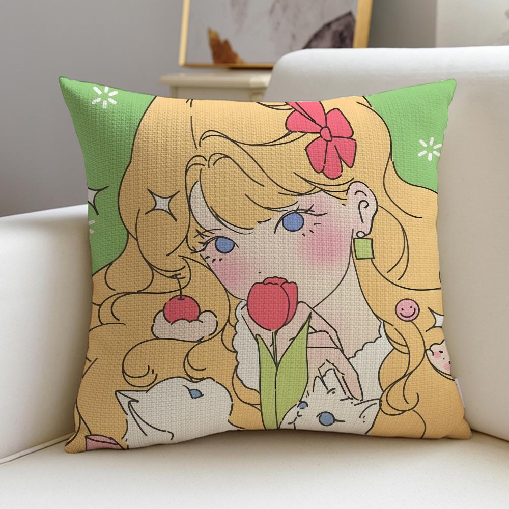 Pretty Ccute girlsS Cushion Cover Breathable and skinfriendly linen pillowcase square removable and washable cushion