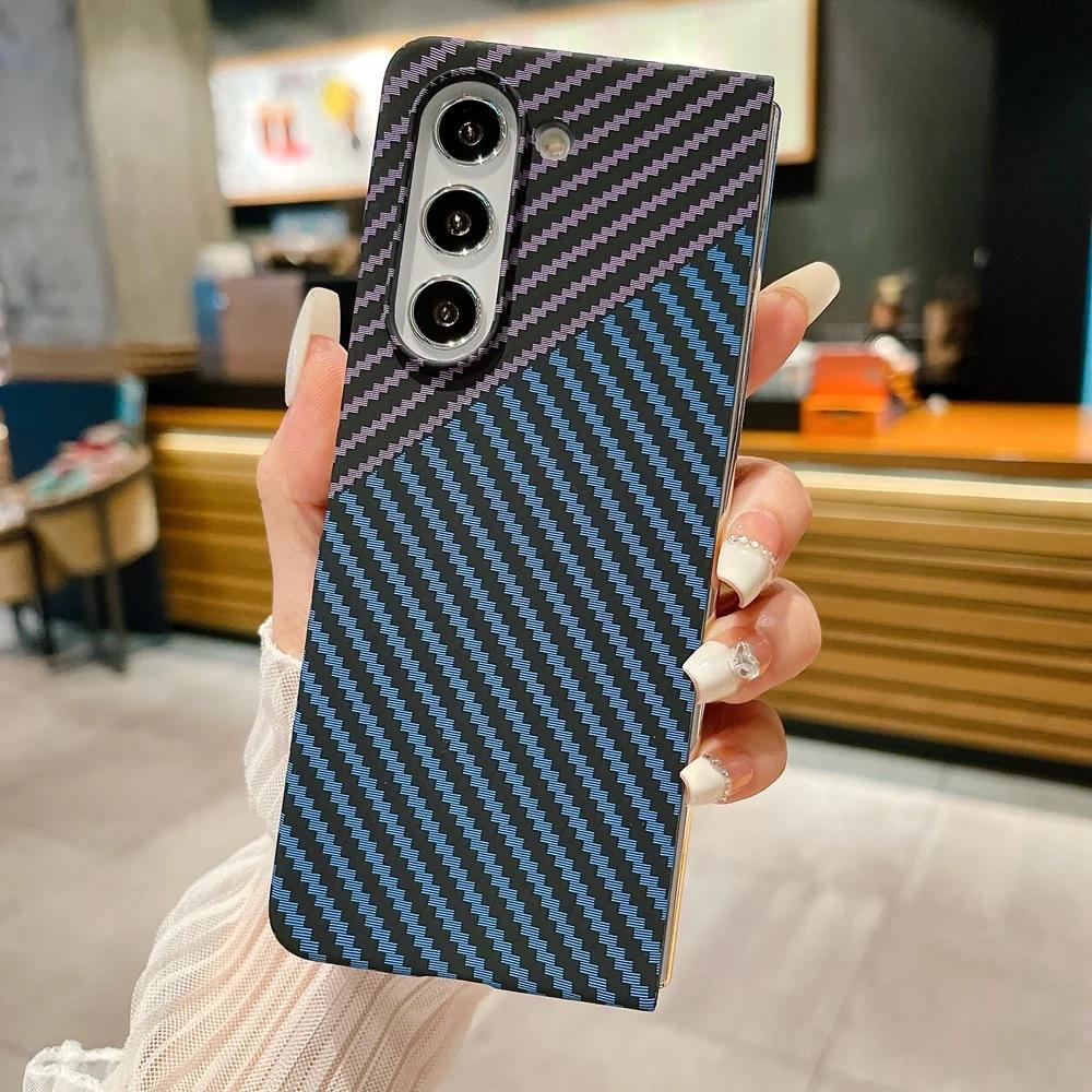 Husă Subțire cu Model din Fibră de Carbon pentru Telefon Samsung Galaxy Z Fold 7 6 5 4 3 Capac Dur din PC