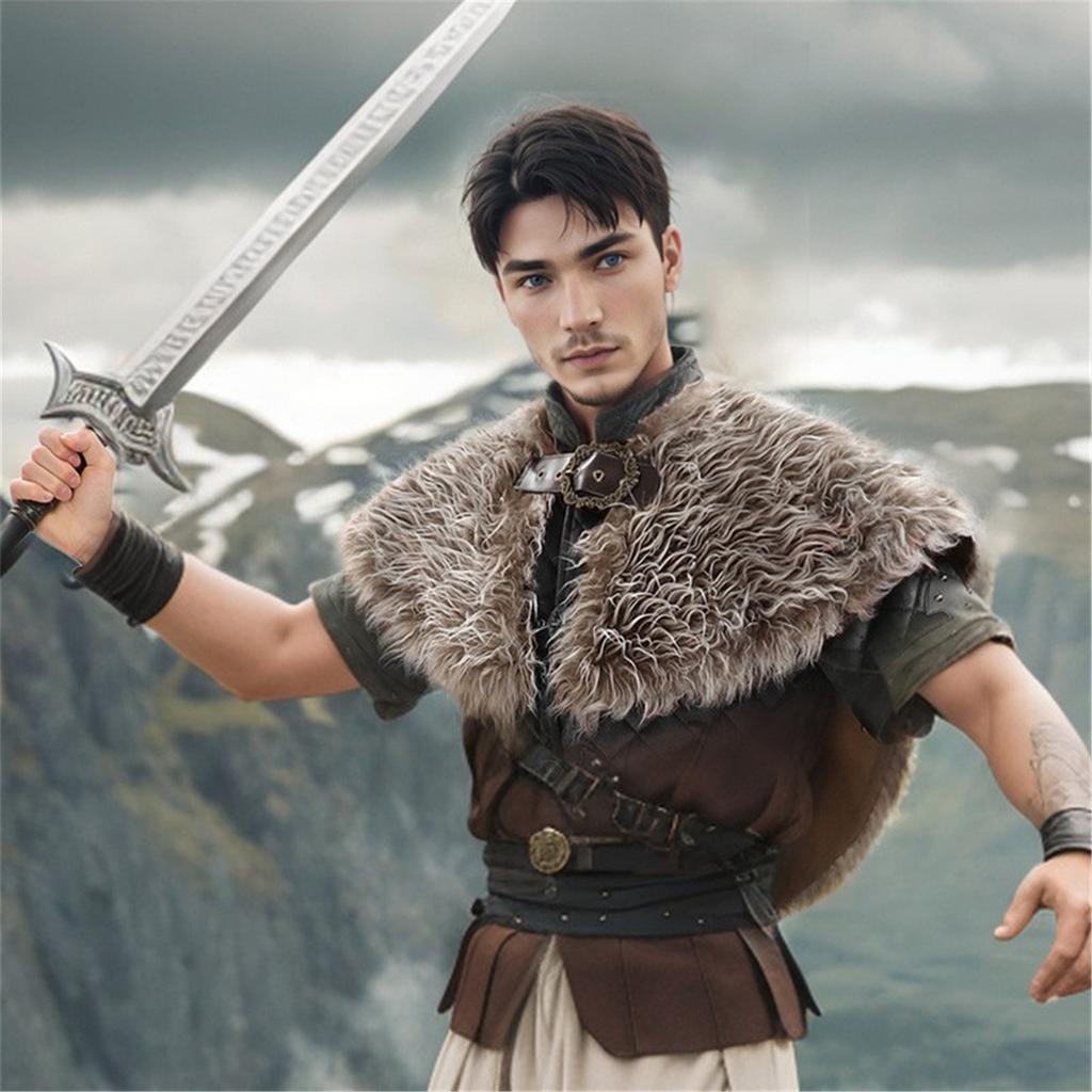 Vikinges Faux Furs Shawl Barbarians Collar,Medieval Knight Mantle Shoulder Wrap Warriour Cape Shawl Renaissances Costume