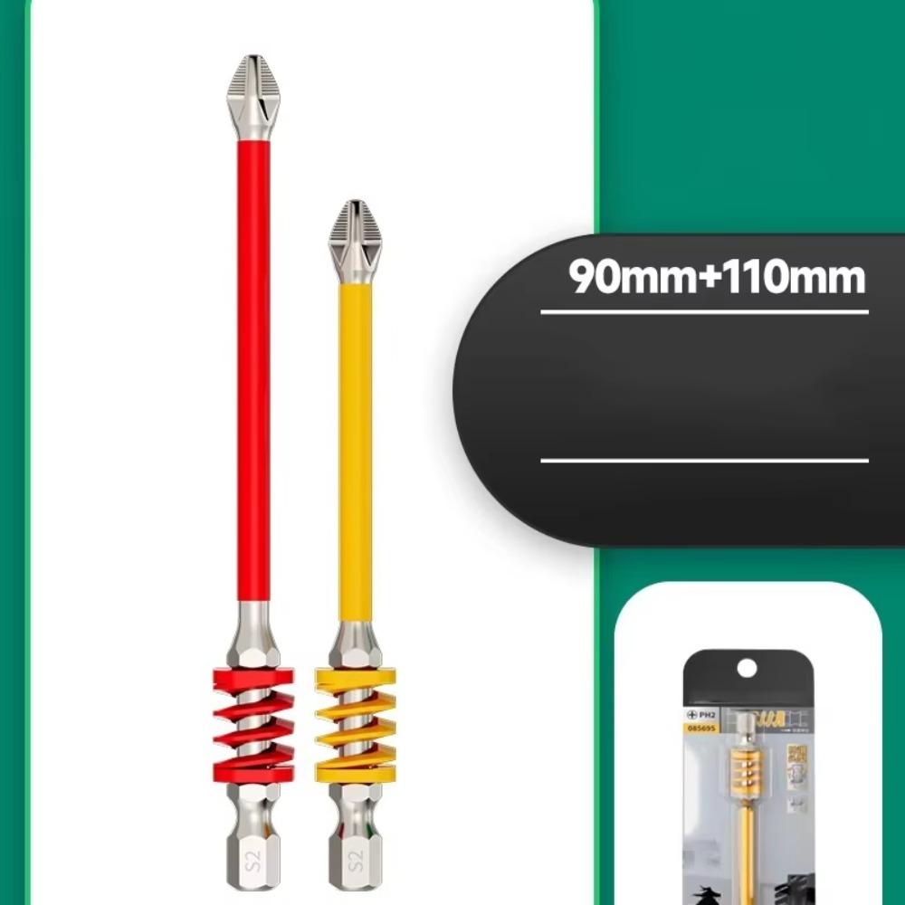 With Spring Anti-Slip Phillips Bit 65/90/110mm 1/4'' Hex Shank Impact-resistant Screwdriver Bits Magnetic High Hardness