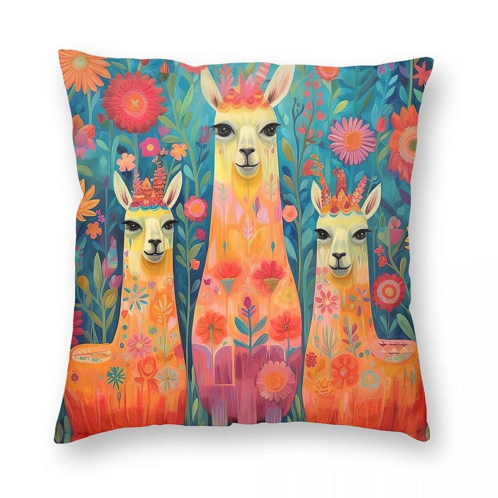Llamas Splashed With Color Square Pillowcase Polyester Linen Velvet Creative Zip Decor Sofa Seater Cushion Cover