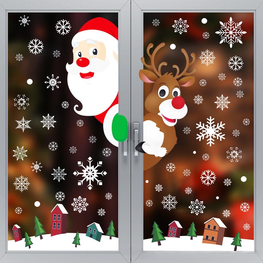 Christmas Stickers Santa Claus Elk Snowman White Snowflakes Christmas