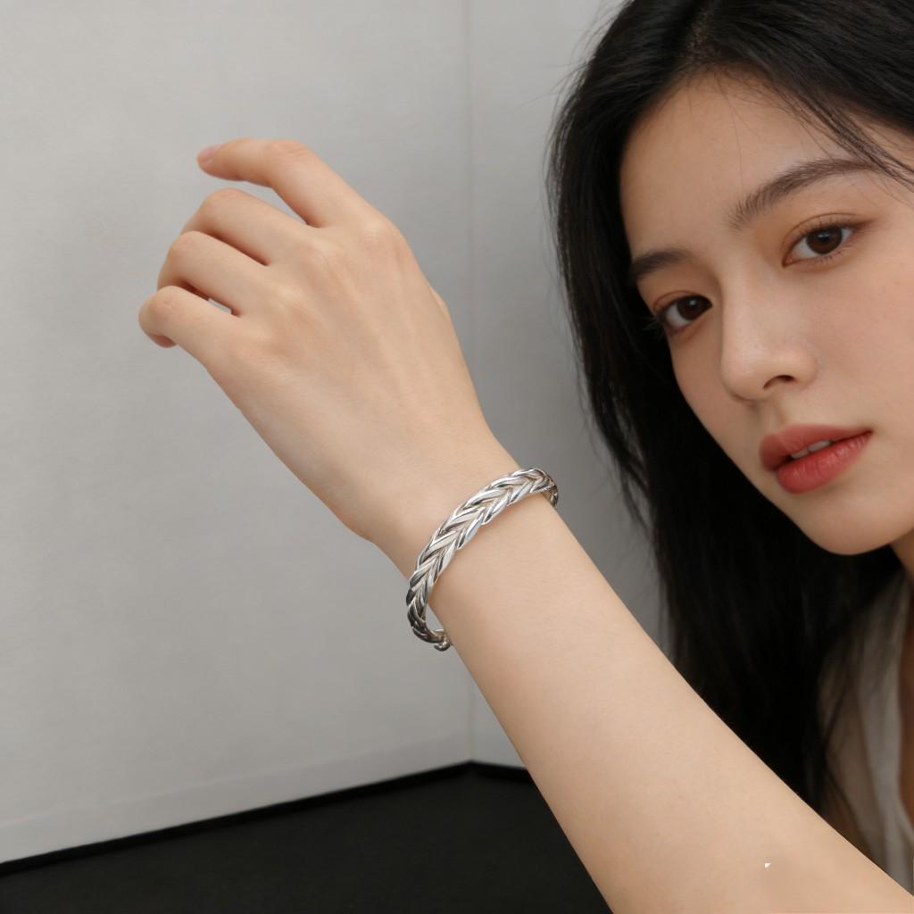 Wheat Ear Adjustable Bangle: Stylish Solid White Copper Women's Bracelet - Perfect Niche Gift