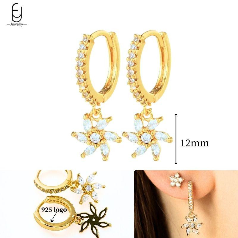 925 Silver Ear Needle White Crystal Gold Earrings for Women Luxury Water drop/Heart/Flower Pendant Earring Fine Jewelry
