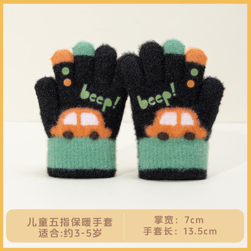 - Year-old Kindergarten Girl Treasure Fleece, Thickened Warm and Cold-proof Knitted Cute Cartoon Five-finger Children's Winter Gloves