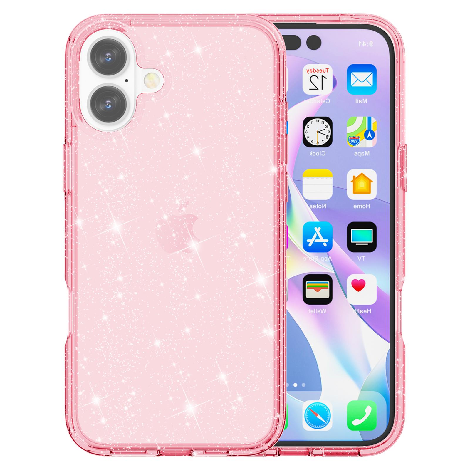 

For iPhone 16 Plus Case Sparkly Glitter PC+TPU Phone Cover Black