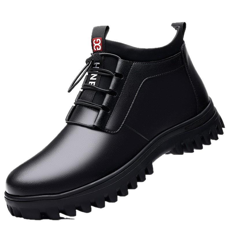 Cotton Shoes Men's 2025 Winter New Velvet Wool Platform Outdoor Casual High-top Shoes Leather Shoes