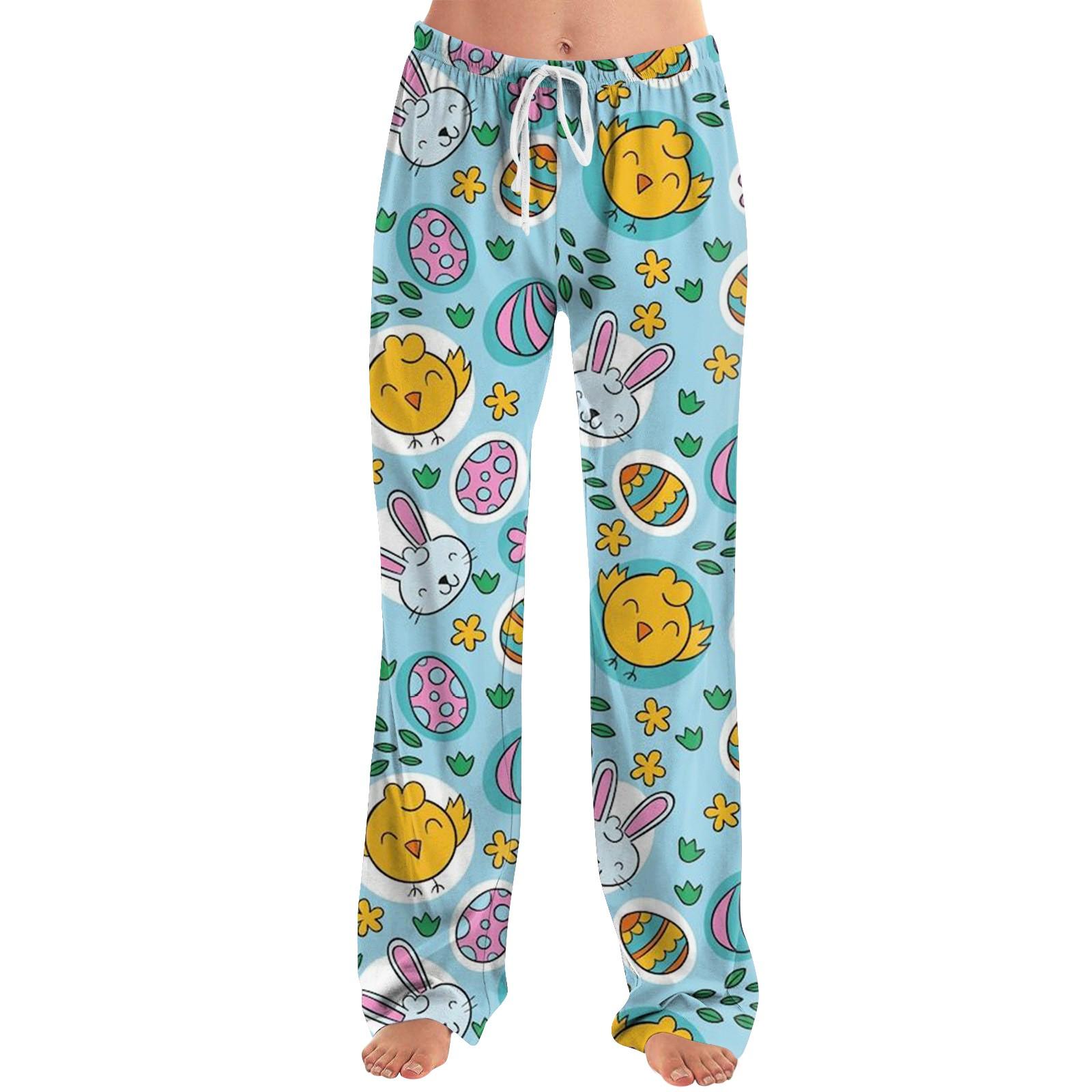 

Женские модные свободные повседневные брюки с пасхальным принтом M синий