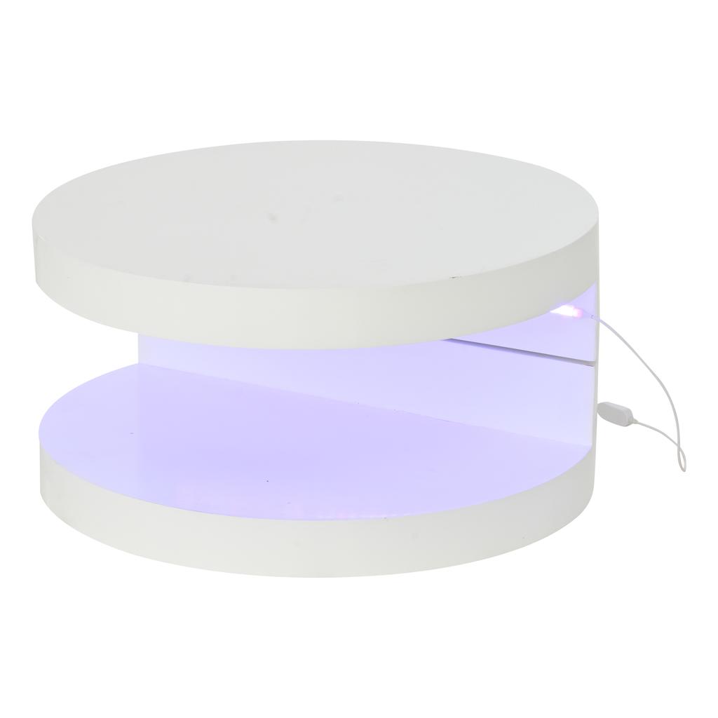 Stolik Kawowy 70*70*35,5cm, Blat Swobodnie Obrotowy 360 stopni, z Paskiem Oświetleniowym LED, Cylindryczny MDF, Nośność do 30 kg, Struktura Dwupoziomowa