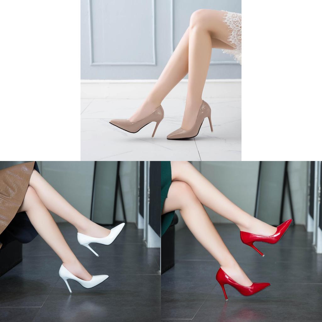 Spring High Heel Shoes For Women With Pointed Toe Pu Slipon For Office And Formal Wear