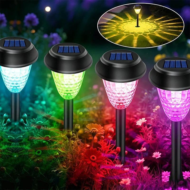 Outdoor Solar Pathway Lights RGB Color Changing Projection Dusk to Dawn for Yard Walkway Landscape Decoration