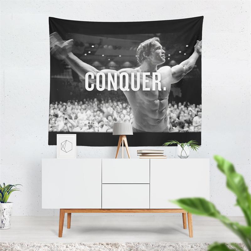 Aertemisi Arnold Schwarzenegger Conquer Motivational Tapestry Wall Hanging Art for Bedroom Living Room Decor Party Backdrop