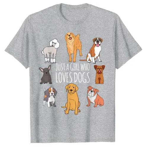 

Fun Dog Puppy Lover Themed | Cute Just A Girl Who Loves Dogs T-Shirt Types of Pet-Dogs Graphic Tee Tops Women s Fashion Clothes S
