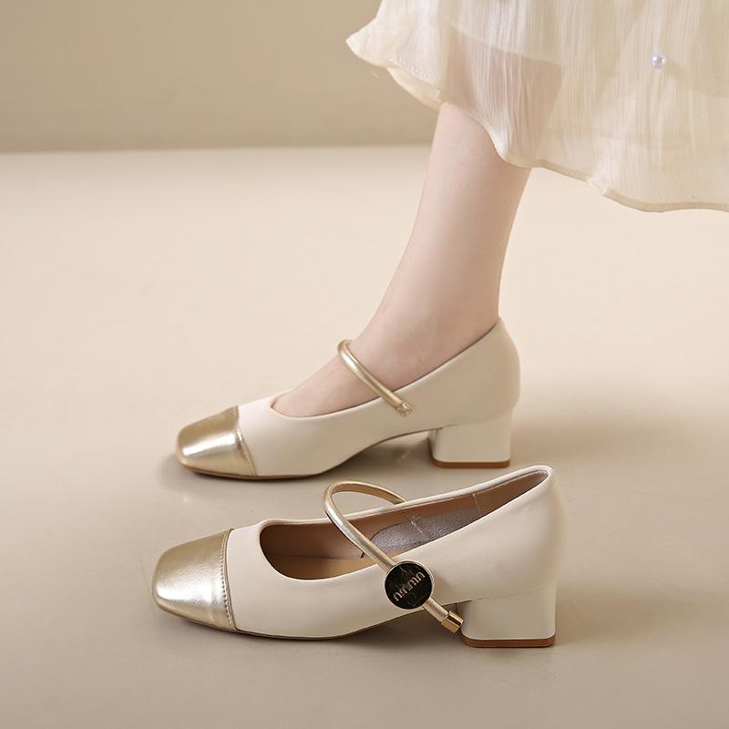 French thick heel Mary Jane shoes women's 2025 spring and autumn new retro square head light mouth single shoes with skirt small single shoes