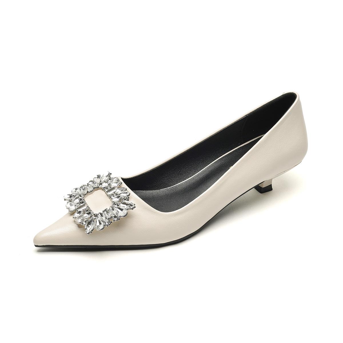 

Customized 236-2 pointed single shoes women s rhinestone Korean version fine heel French shallow mouth fairy style temperament high heel women s shoes 34 бежевый