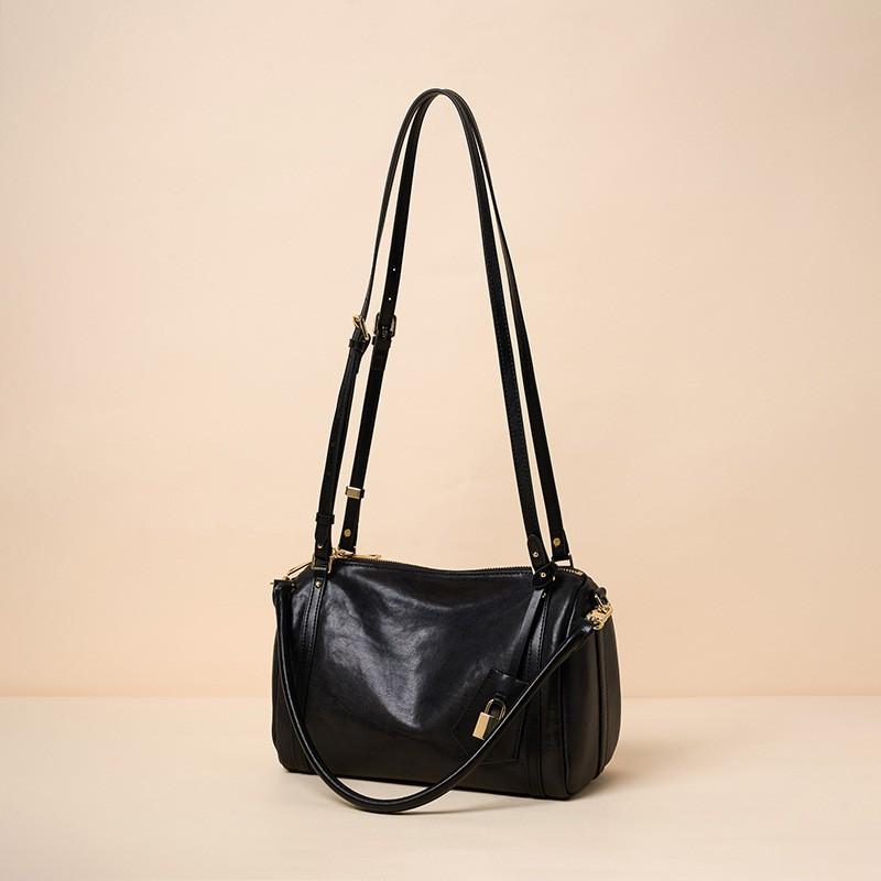 

Naijia Head Layer Crystal Vegetable Tanning Simple Underarm Pillow Bag Commuter Versatile Boston Single Shoulder Crossbody 28x14x19CM чёрный