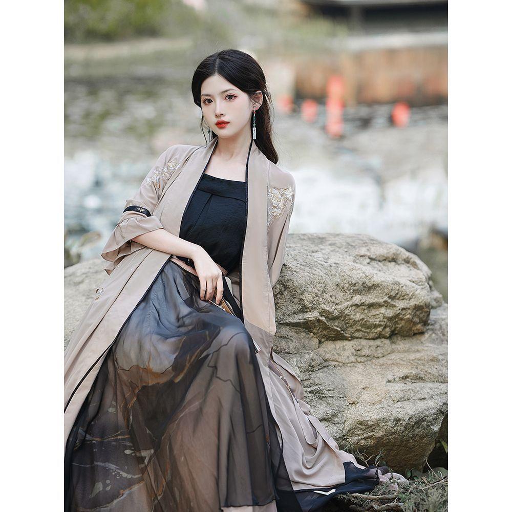 Chinese Song Dynasty Style Hanfu Women's Improved Long Bei Zi Daily Suit Waist-length Skirt Ancient Costume