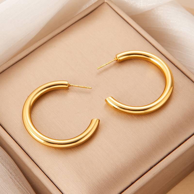 Gold Plated Stainless Steel Retro Earrings: European & American Luxury Style