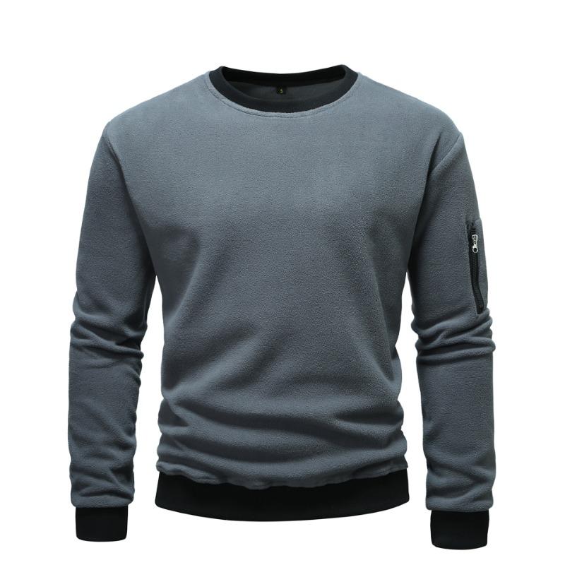 New Autumn and Winter Men's Polar Fleece Casual Solid Color Sweatshirt Youth Fashion Long-sleeved Sports Coat