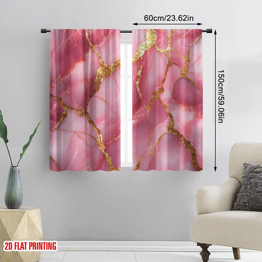 Set Of 2 Flat Printing Scene Curtains Pink Marble Polyester Family Party All Occasions Decorate Curtain Blackout