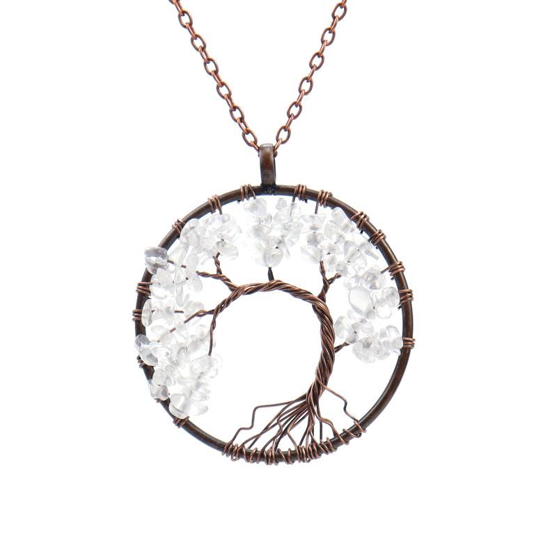 Vintage Handmade Bending Tree Of Life Colorful Gravel Crystal Pendant N79